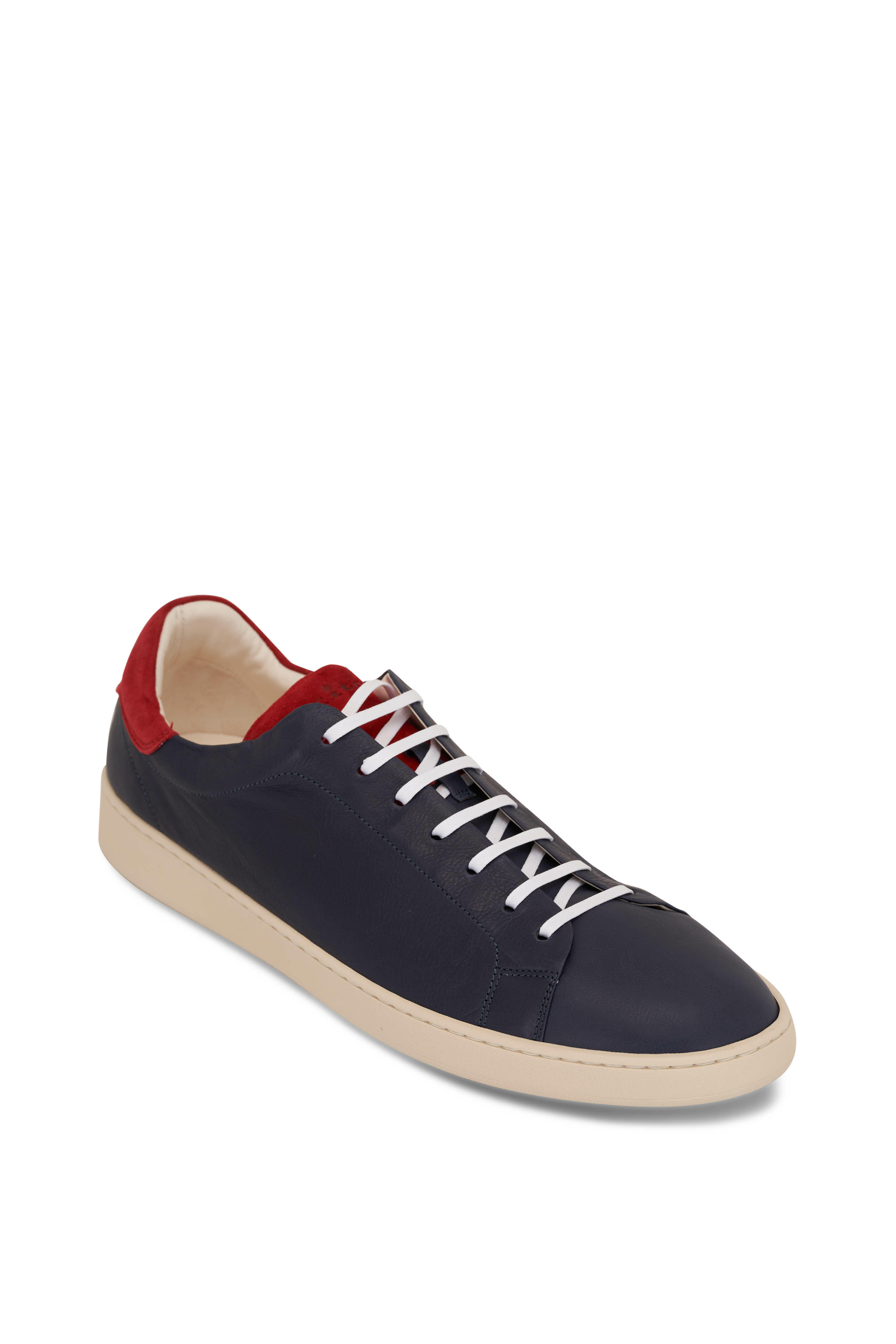 Kiton - Blue Leather & Red Suede Low Top Sneaker