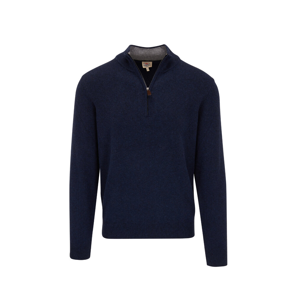 Faherty Brand - Jackson Navy Heathered Quarter Zip Pullover