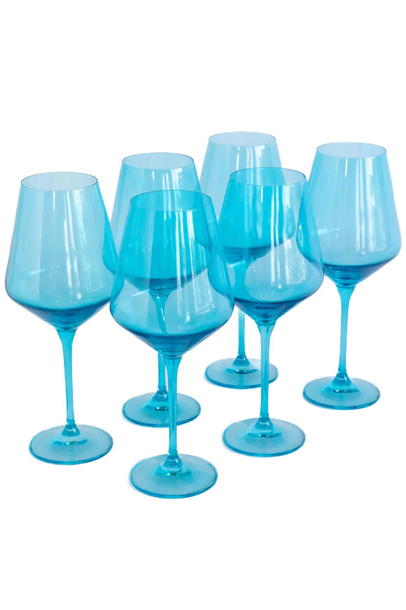 Estelle Colored Glass Ocean Blue Wine Stemware Set