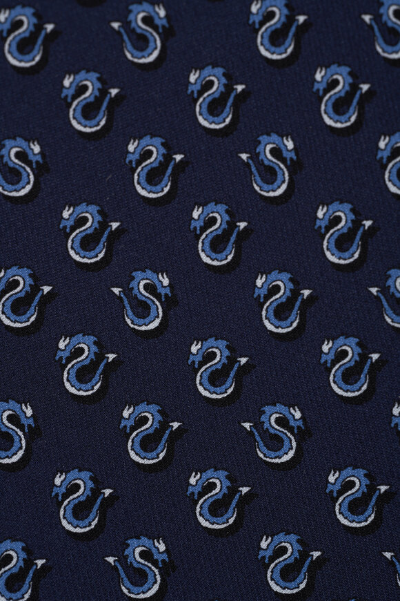 Ferragamo - Navy Dragon Print Silk Necktie 