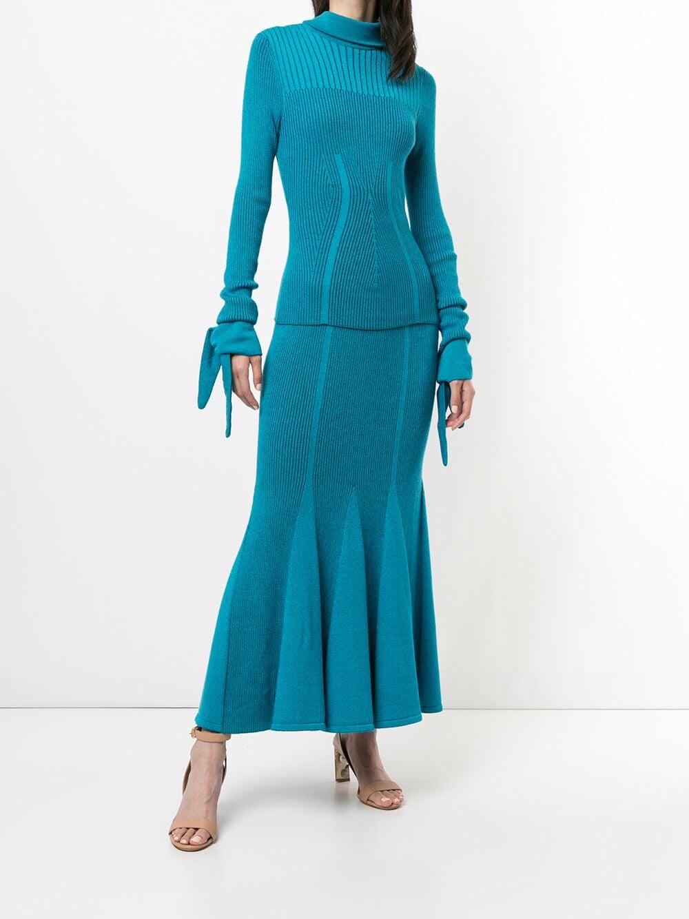 Carolina Herrera - Sky Blue Ribbed Knit Flare Skirt
