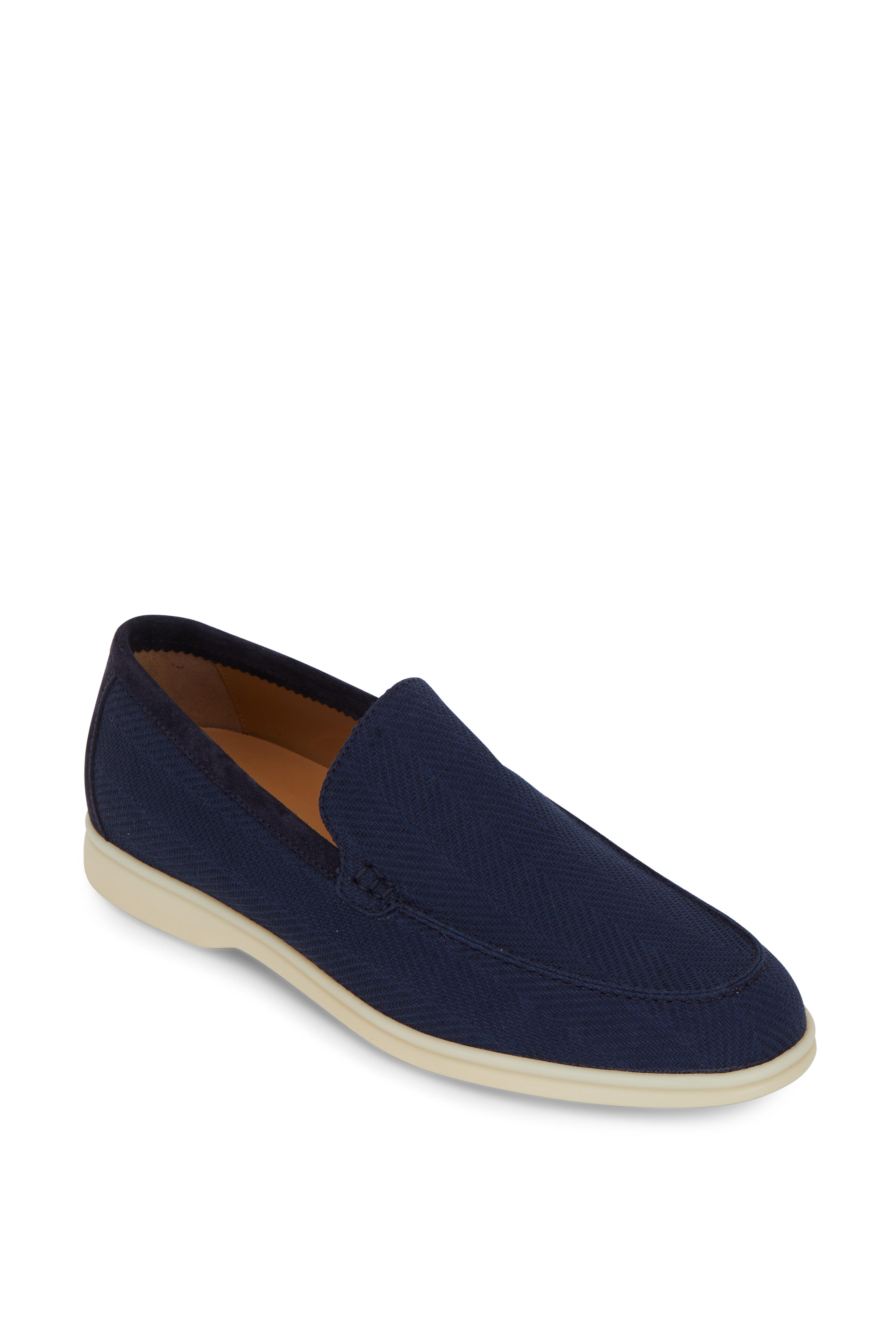 ロロピアーナローファー Loro Piana - Summer Walk Navy Blue Cotton Linen Loafer