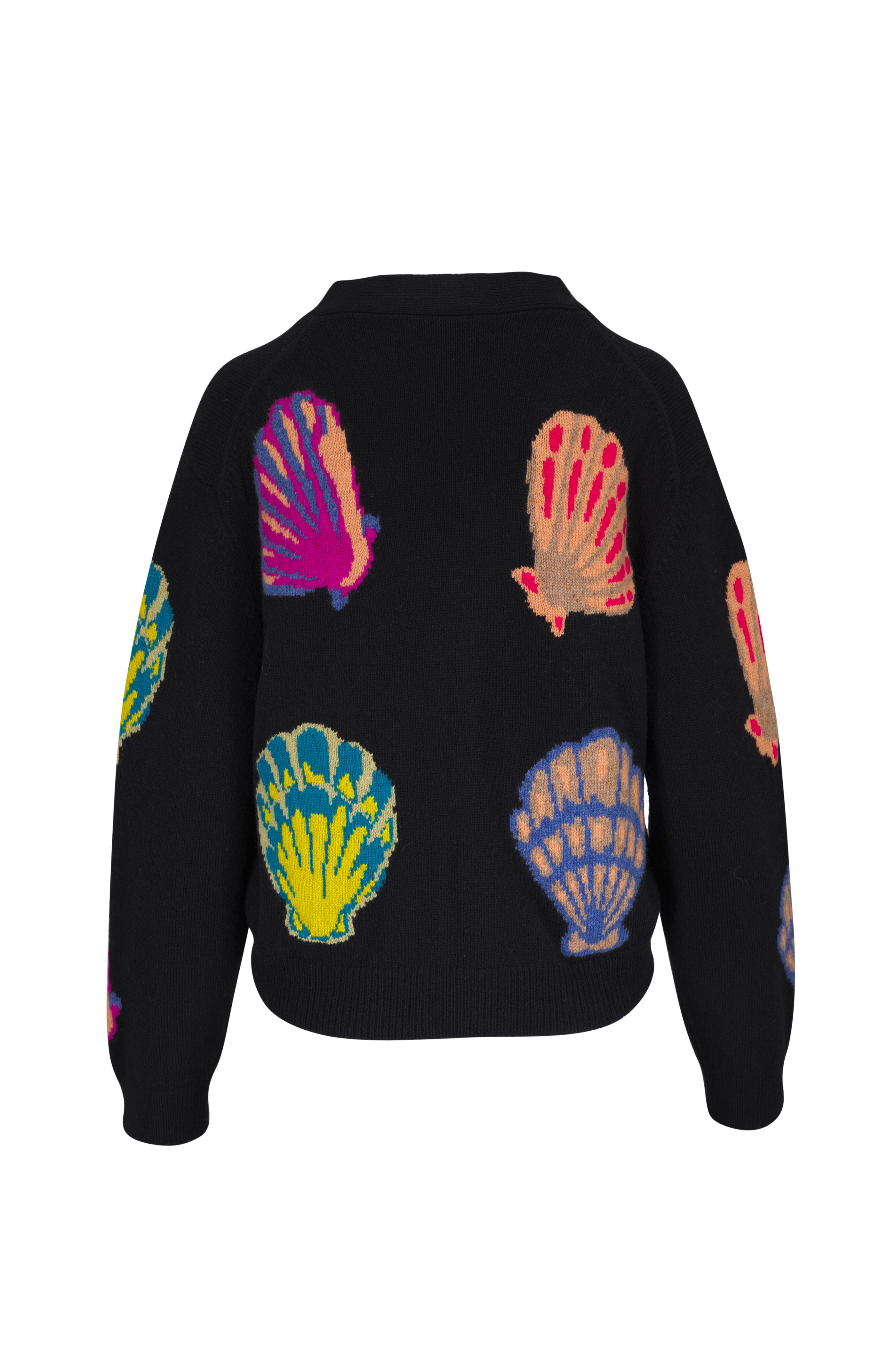 The Elder Statesman - Black & Multi Cashmere Shell Print Cardigan