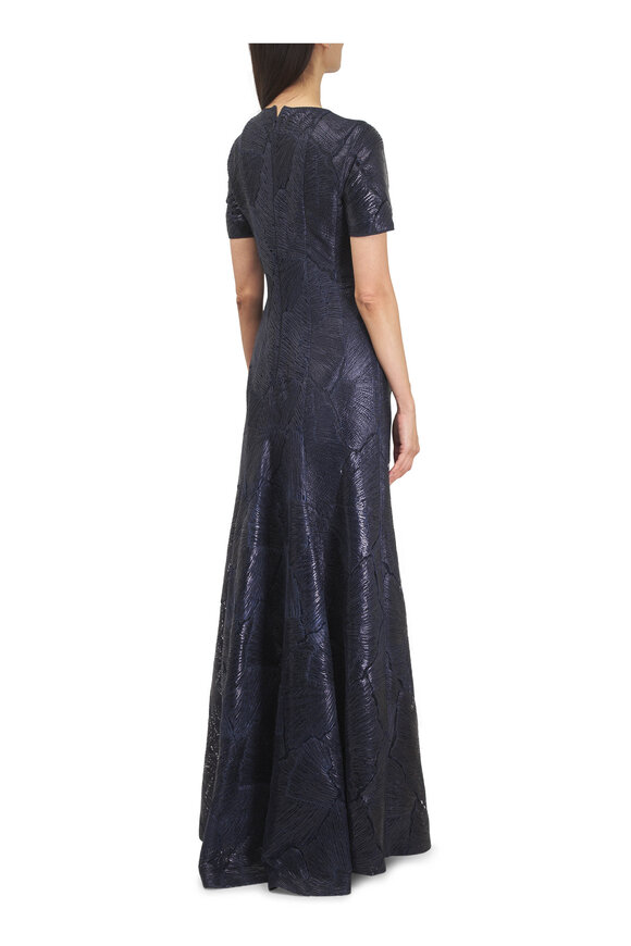 Akris Navy Blue Lacquered Sea Fan Lace Gown - view 4
