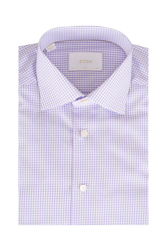 Eton Purple Check Cotton Slim Fit Dress Shirt - view 1