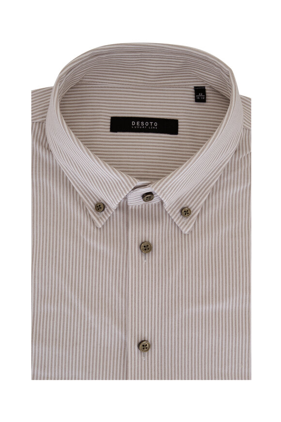 Desoto Tan Striped Luxury Cotton Sport Shirt 