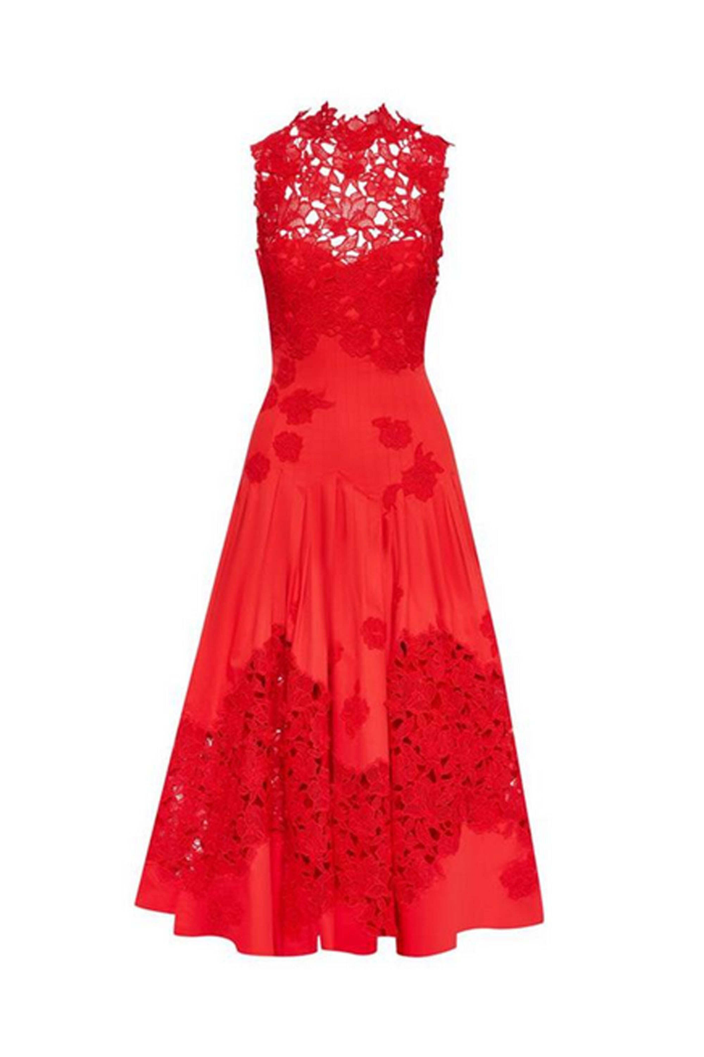 Oscar de la Renta - Scarlet Floral Guipure Dress