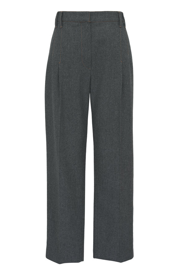 Brunello Cucinelli Dark Gray Wool & Cashmere Pleated Pant