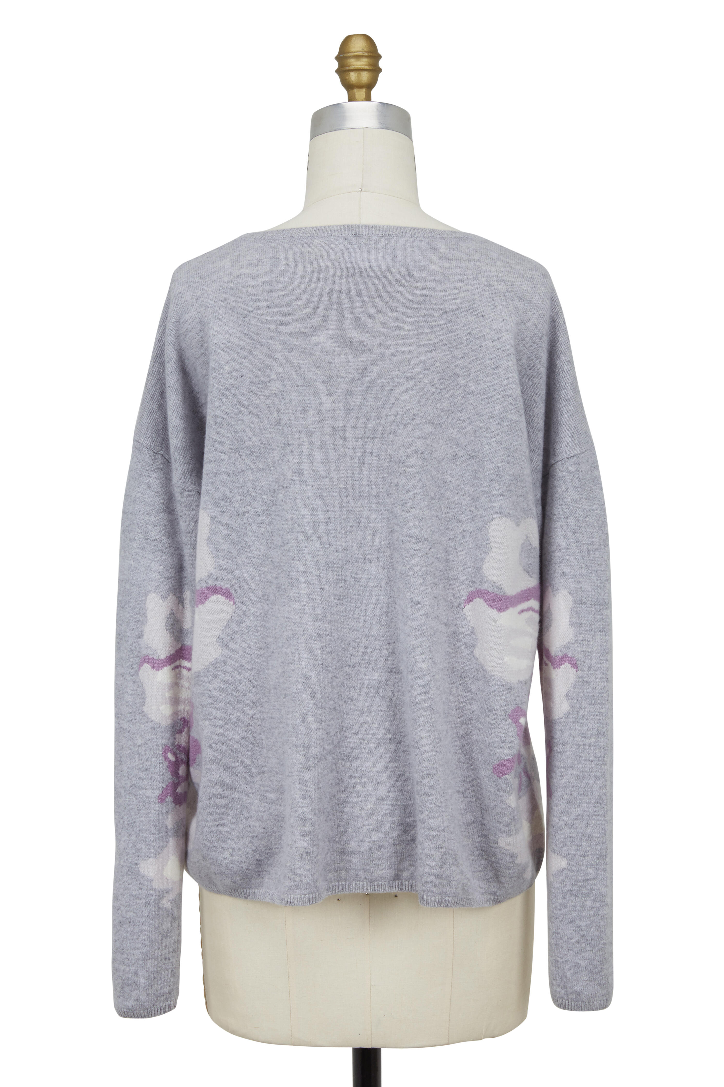 Bogner - Page Light Gray Wool Blend Floral Intarsia Sweater