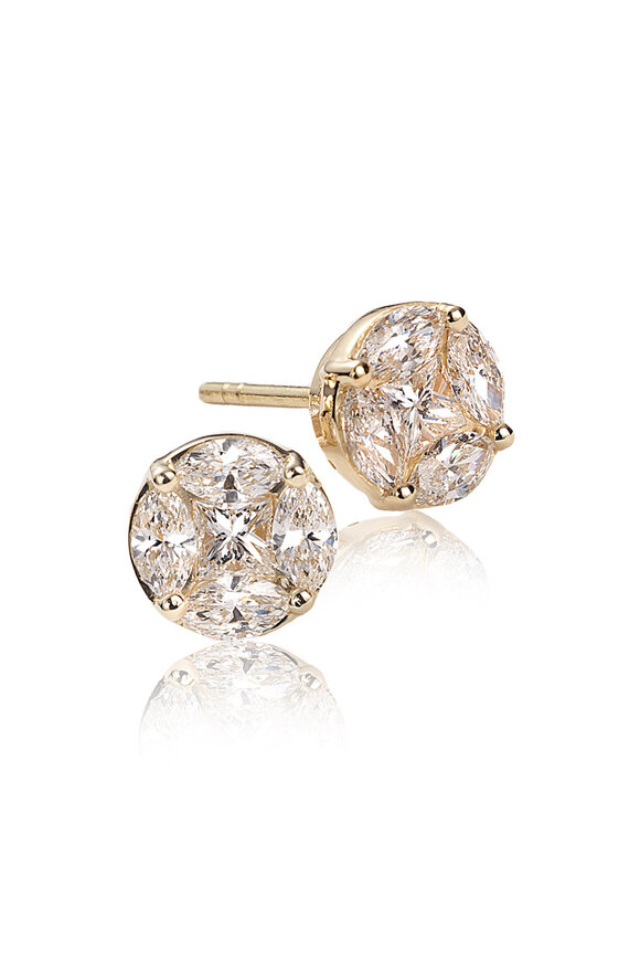 Nam Cho 18k Yellow Gold Invisible Round Studs - view 1