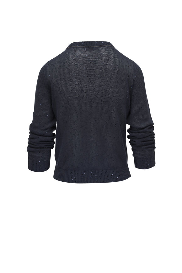 Brunello Cucinelli - Dark Blue Linen & Silk Paillette Cropped Cardigan