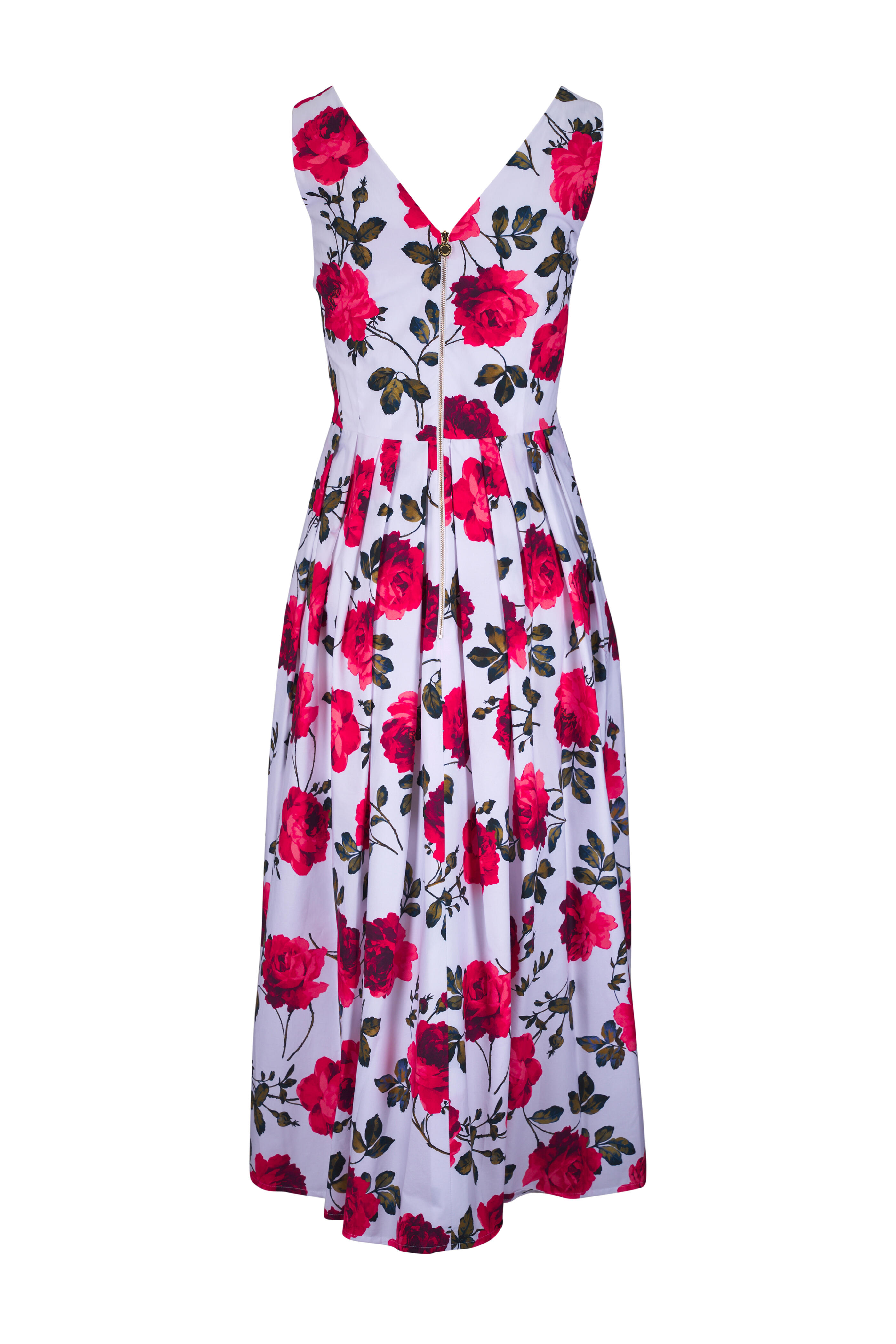 Carolina Herrera - Violeta Multi Rose Print V-Neck Midi Dress