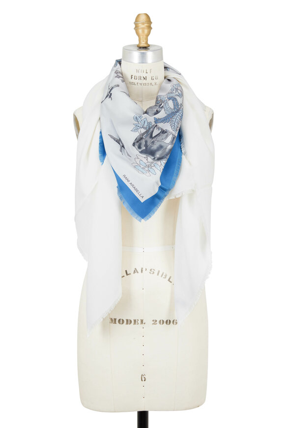 Rani Arabella - Ivory & Blue Safari Printed Triangle Scarf