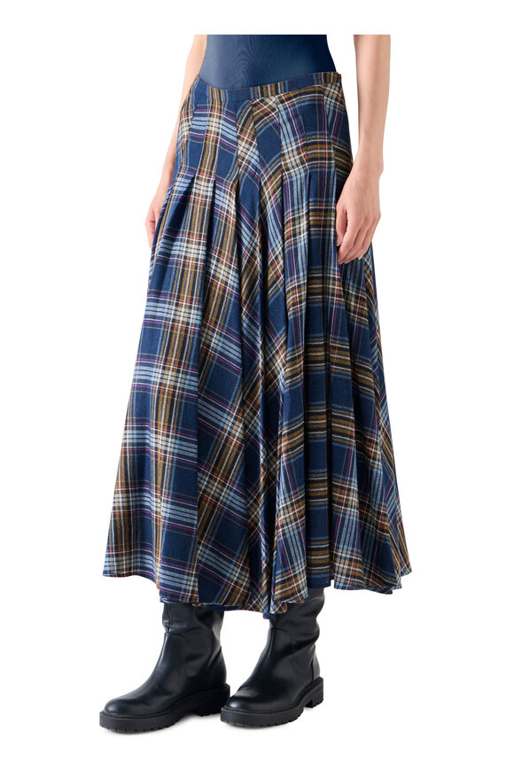 Akris Punto Shelley Navy Multi Plaid Lightweight Midi Skirt - view 4