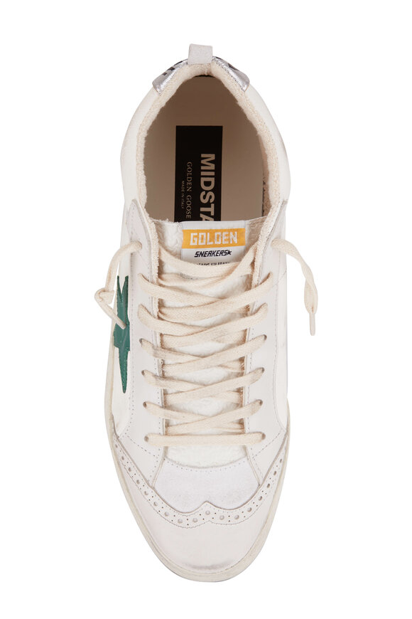 Golden Goose - Mid Star White Leather & Green Star Sneaker 