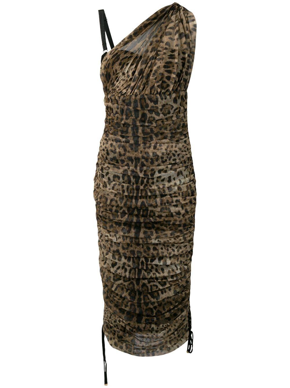 Dolce & Gabbana - Leopard Print One-Shoulder Bustier Ruched Dress