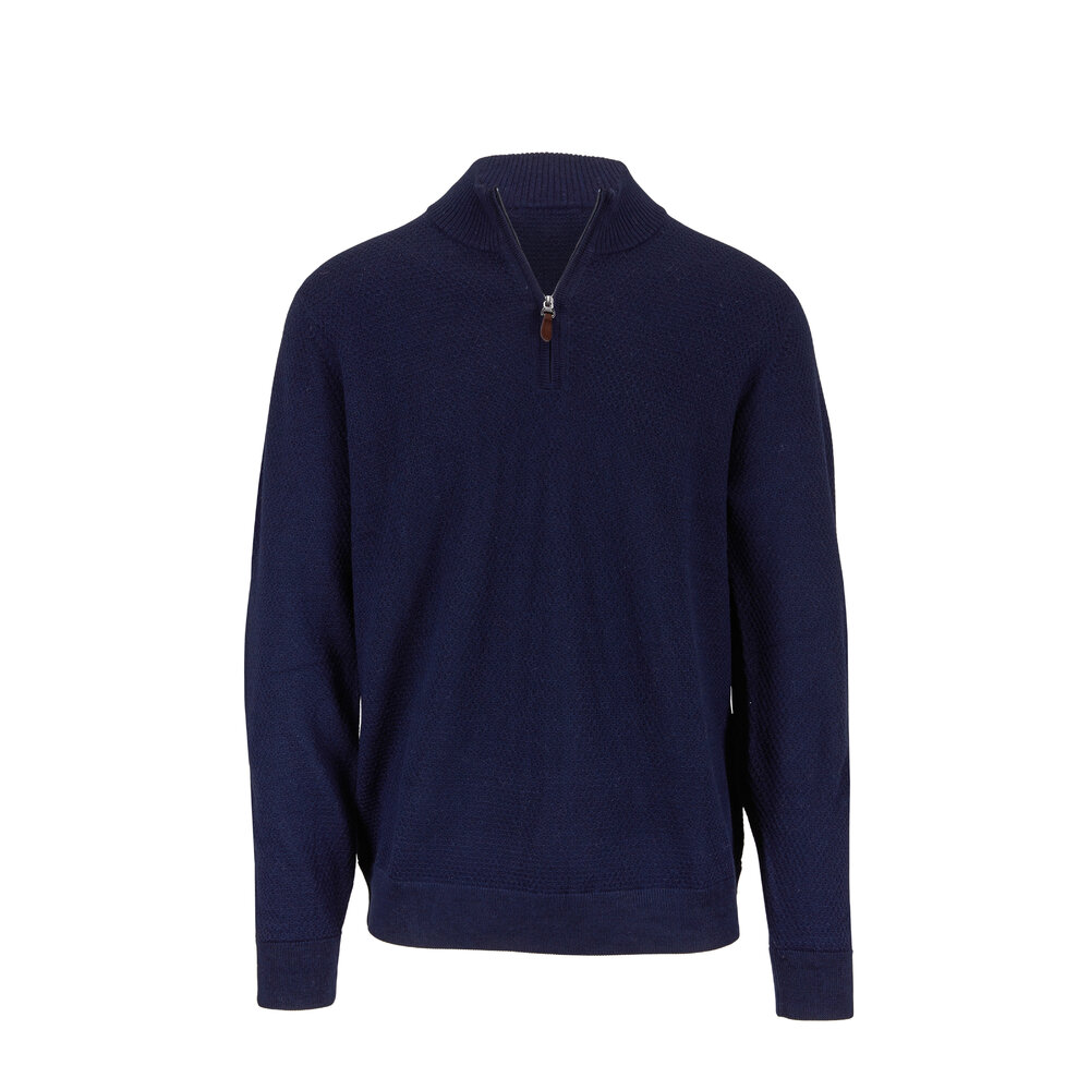 Raffi - Navy Waffle Stitch Merino Wool Quarter-Zip