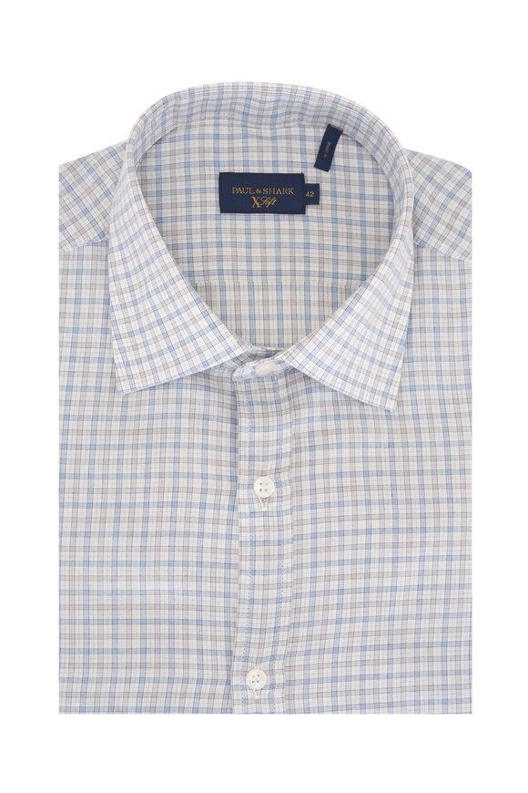 Paul & Shark X-Soft Cream, Blue & Gray Check Sport Shirt