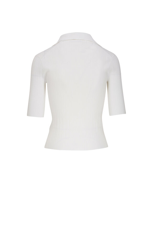 Vince - Optic White Ribbed Cotton Elbow Sleeve Polo Shirt
