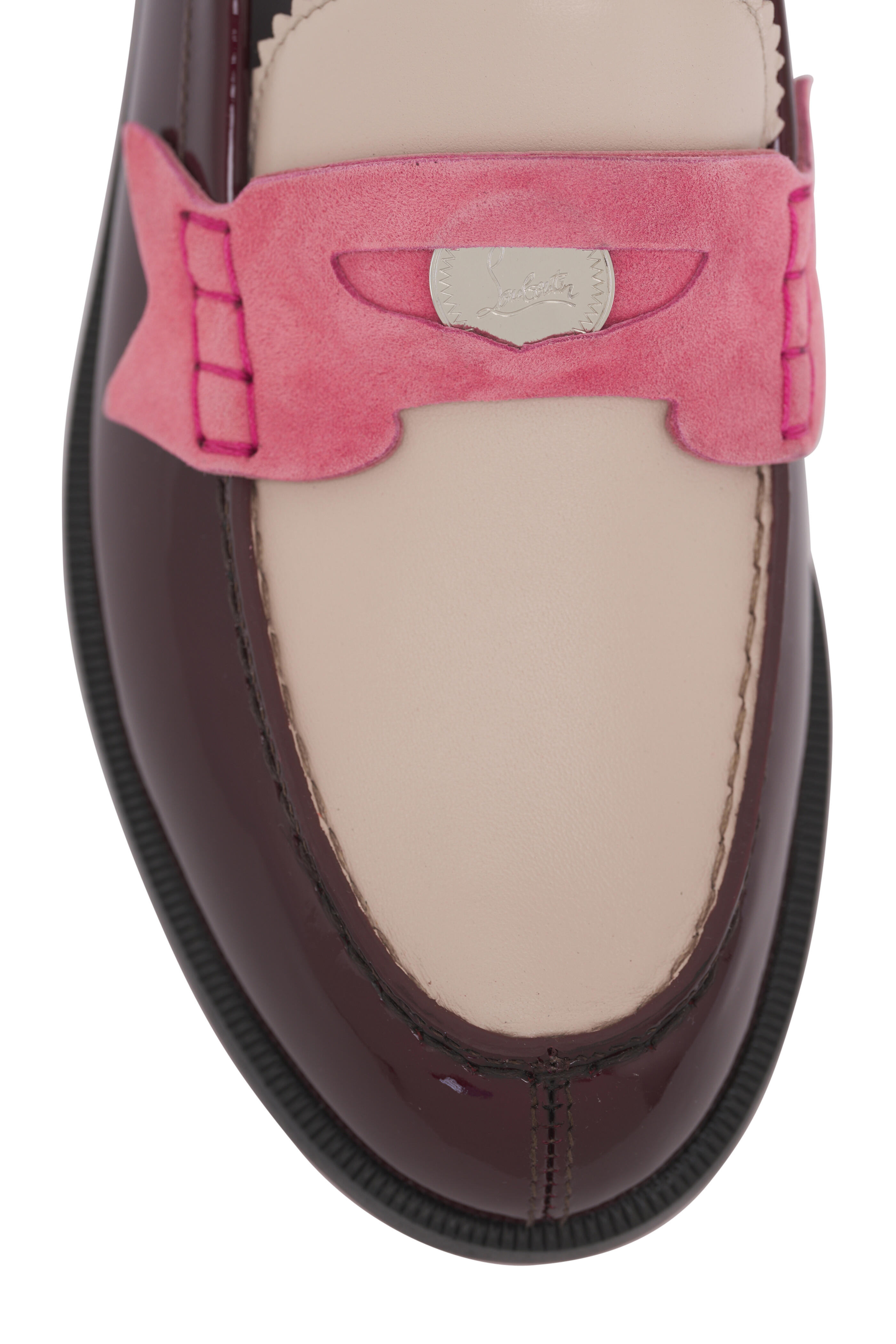 Christian Louboutin - Donna Burgundy, Pink & Tan Penny Loafer