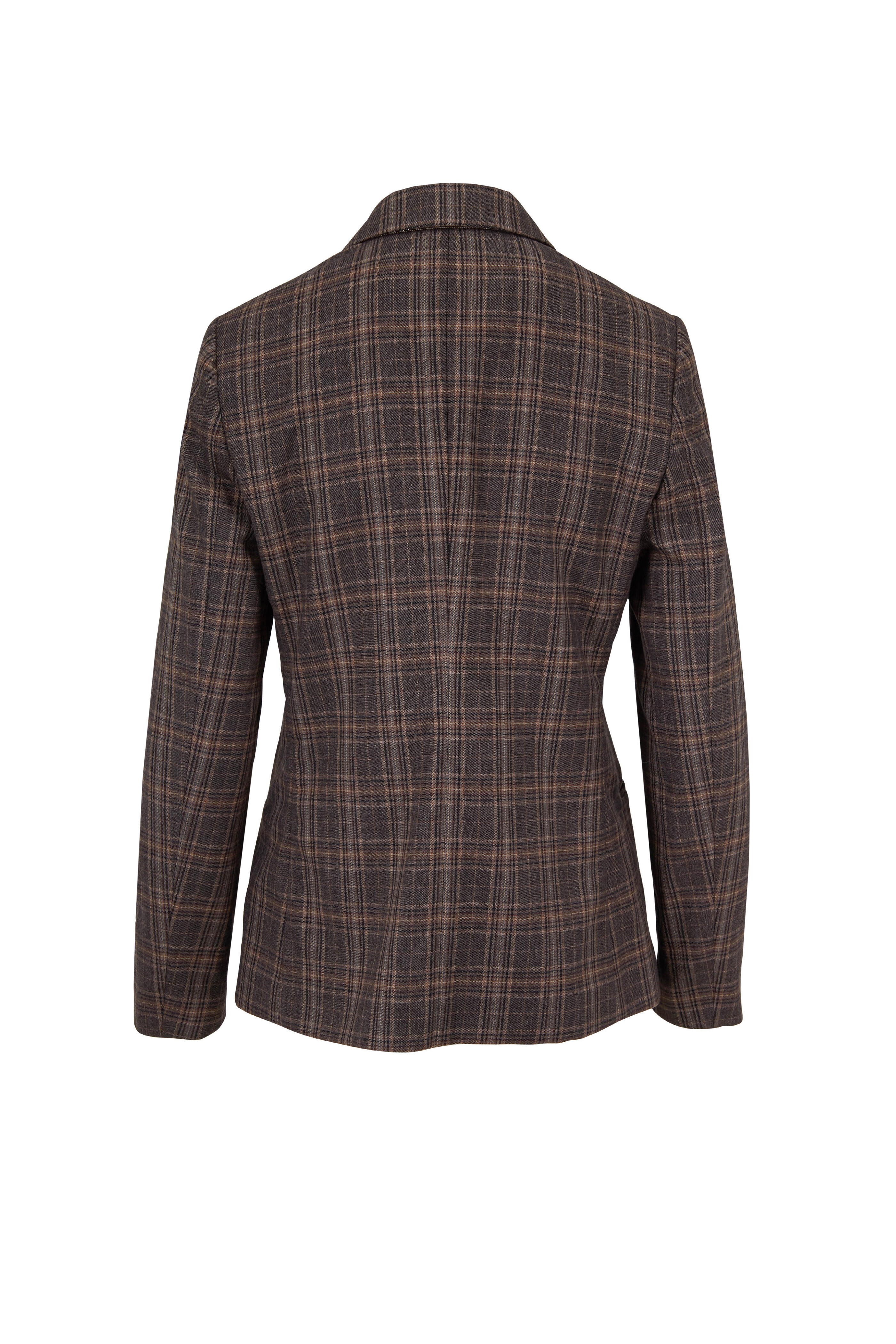 Brunello Cucinelli - Brown & Beige Wool Plaid Double-Breasted Jacket
