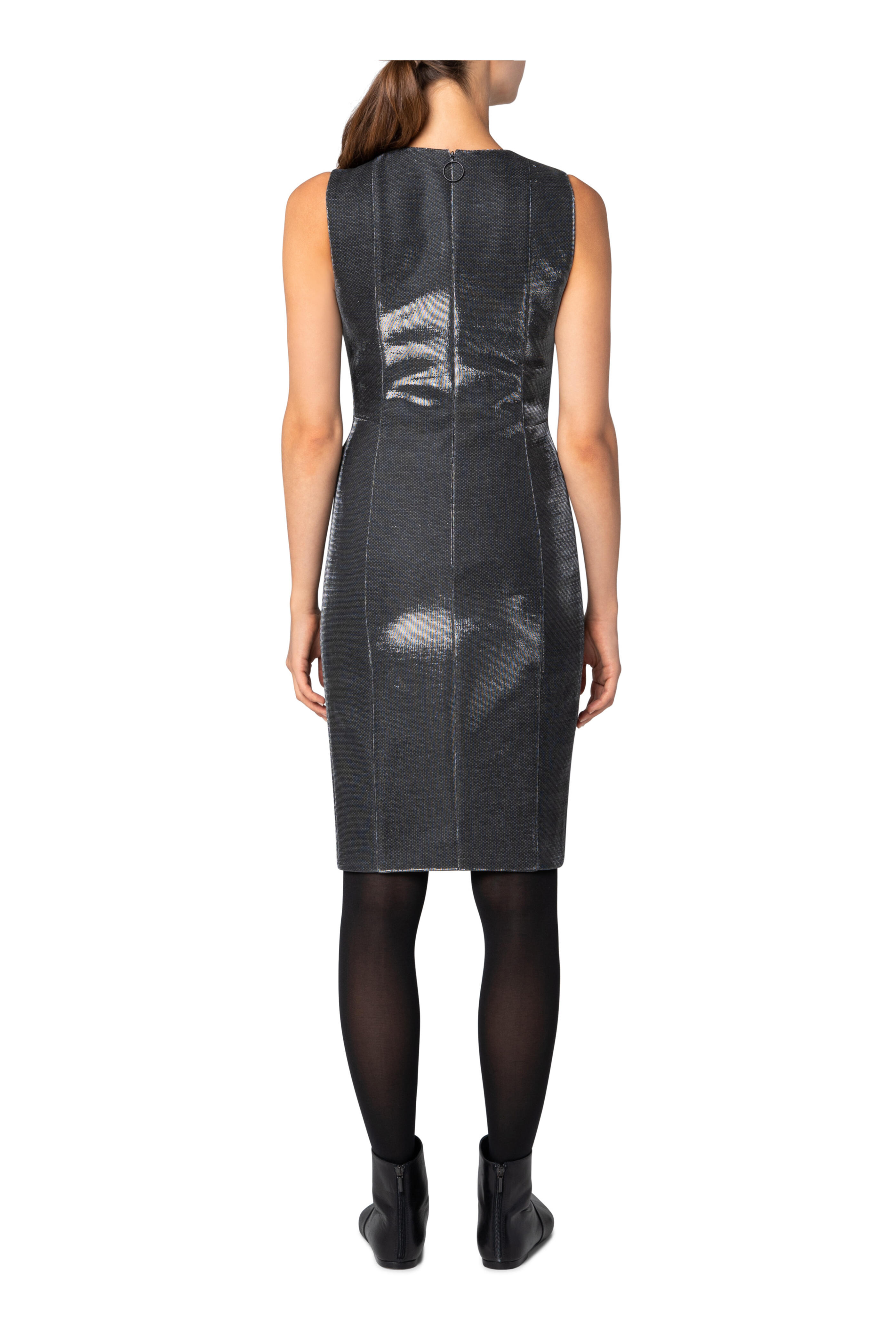Akris Punto - Silver Metallic Pinstripe Sleeveless Shift Dress
