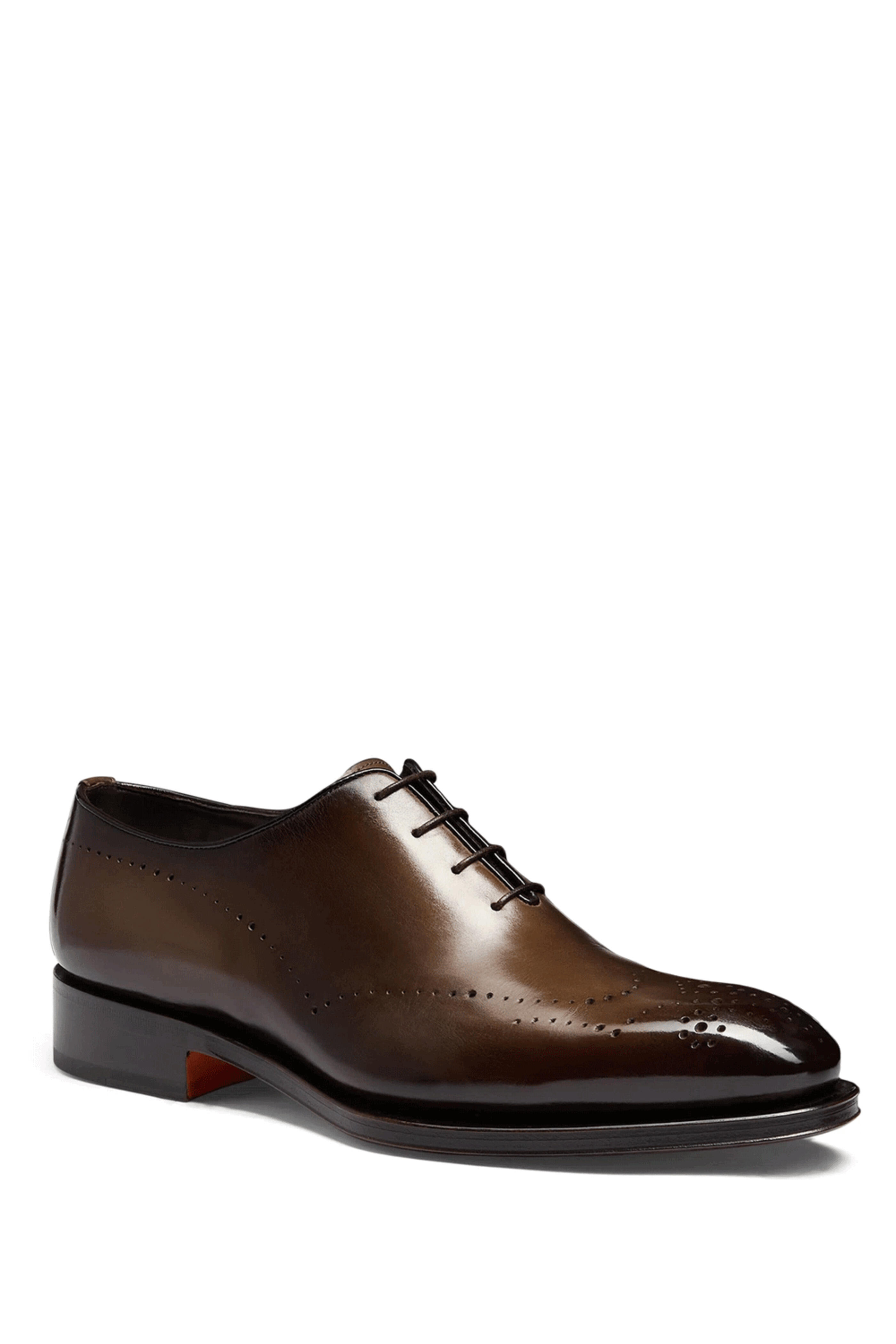 Santoni - Kaj Bicolor Brogue Leather Oxford in Dark Brown