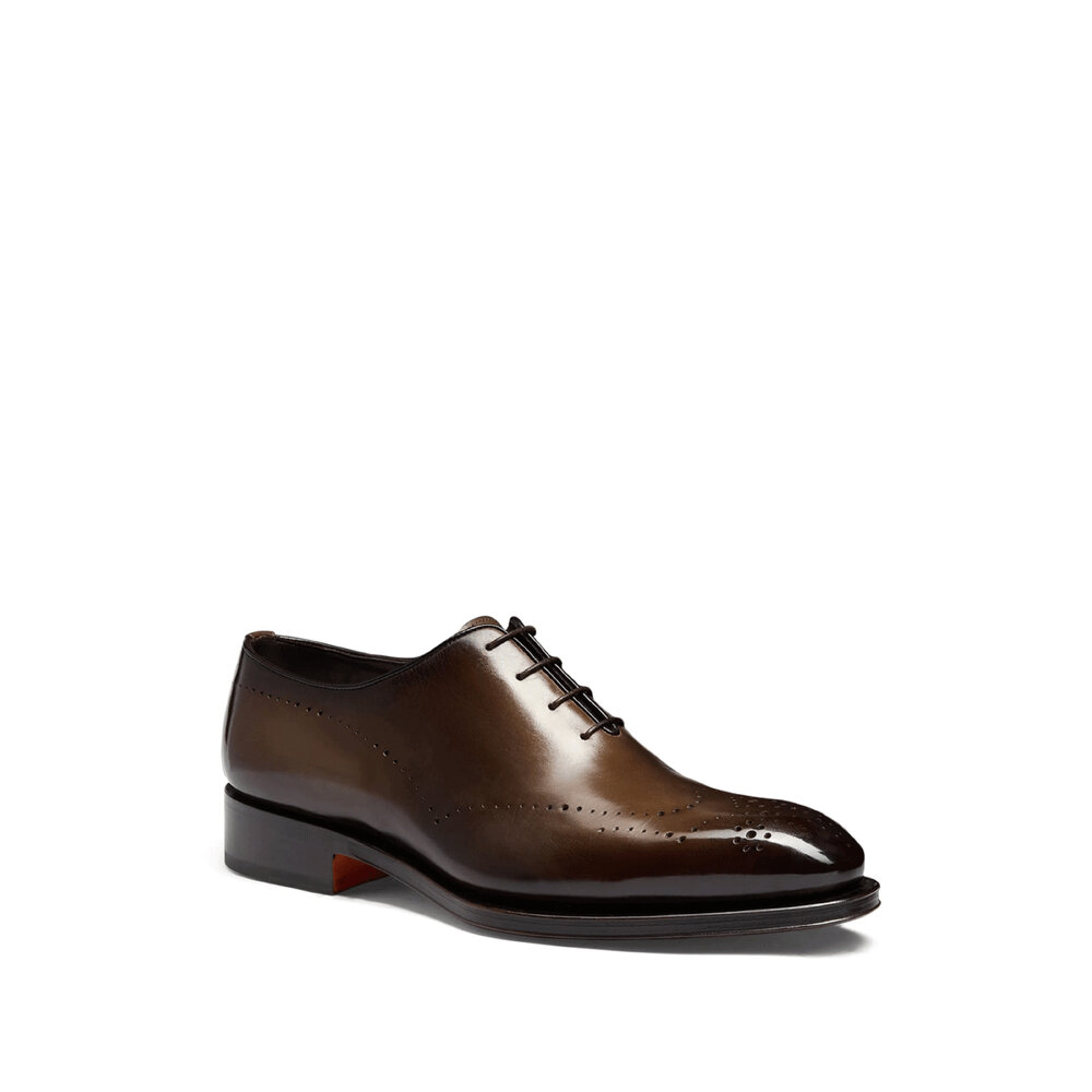 Santoni - Kaj Bicolor Brogue Leather Oxford in Dark Brown