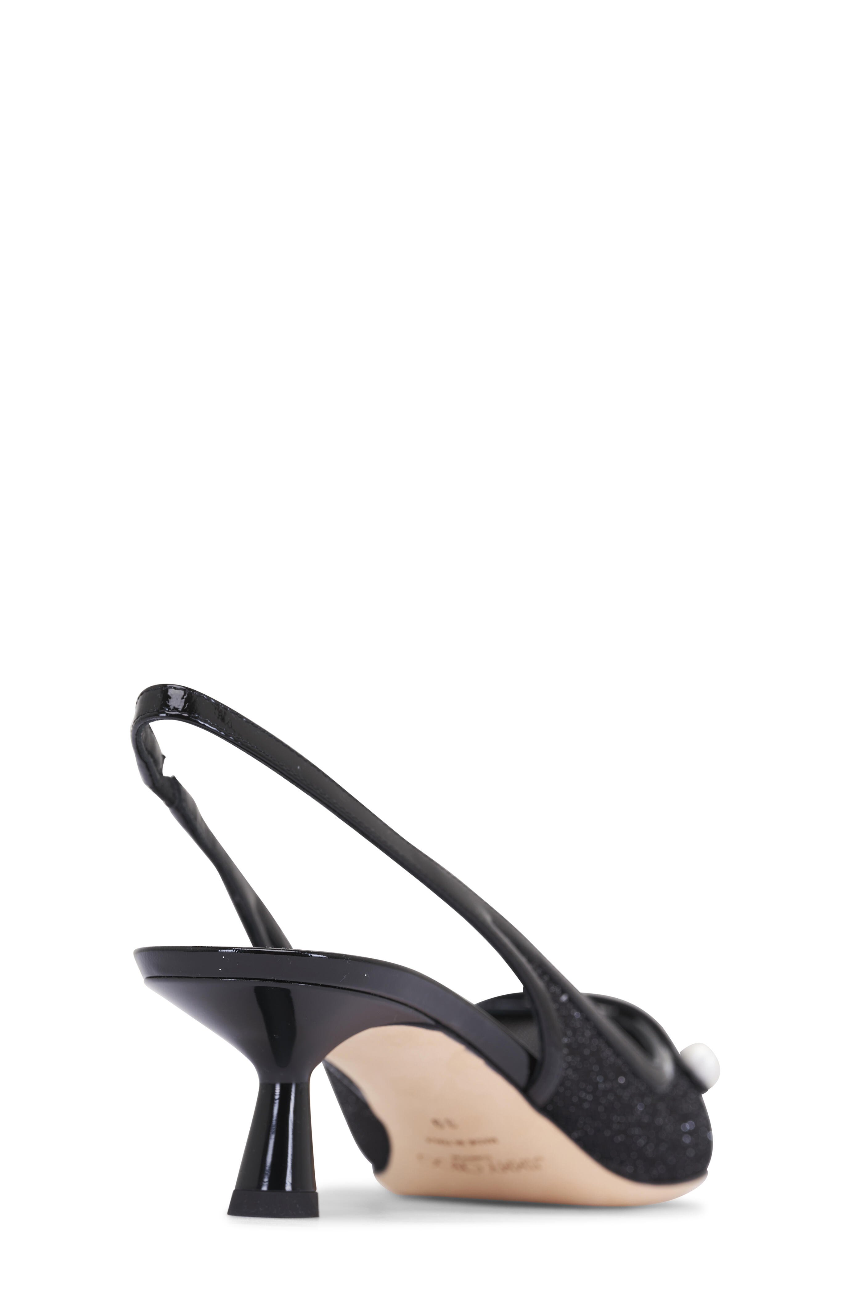 Jimmy Choo - Amita Black Glitter Mesh & Leather Slingback, 45mm
