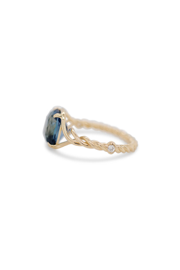 Kali Zoe 18k Yellow Gold Blue Sapphire Rope Unravel Ring - view 2