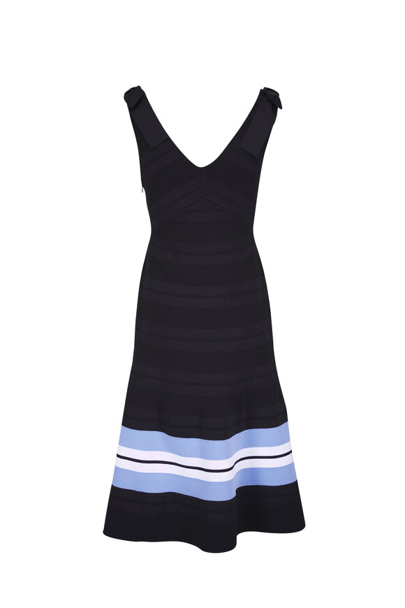 Carolina Herrera Black Multicolor Stripe V-Neck Flare Dress - view 5