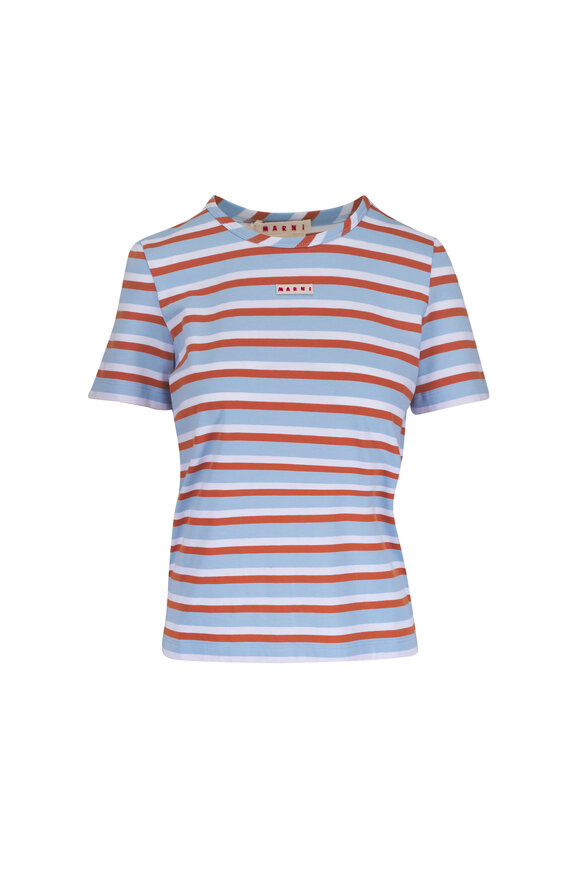 Marni Light Blue, White & Copper Stripe Cotton T-Shirt