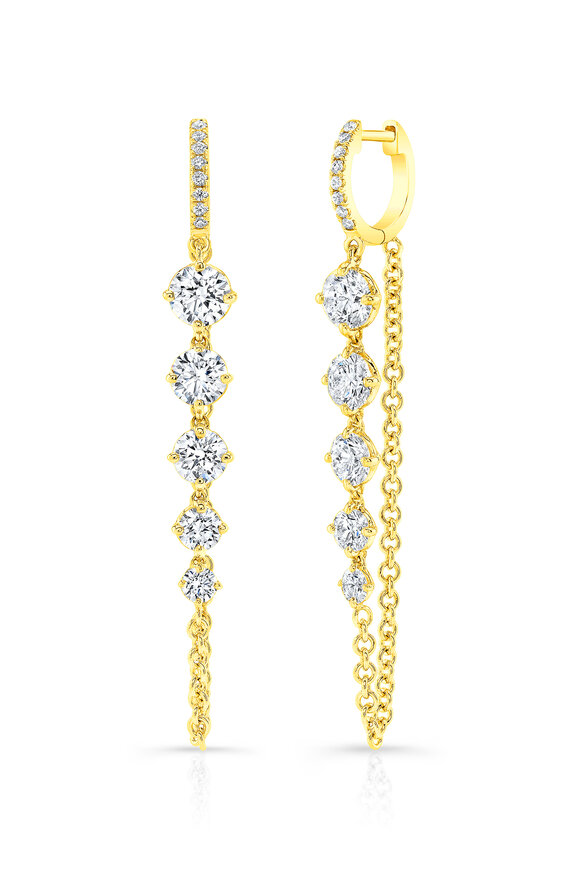Rahaminov - Diamond Huggie Drop Chain Earrings