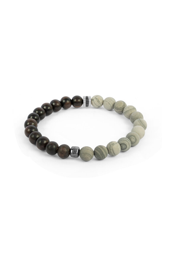 Tateossian - Gear Trio Beaded Ebony Grey Wood Jasper  Bracelet