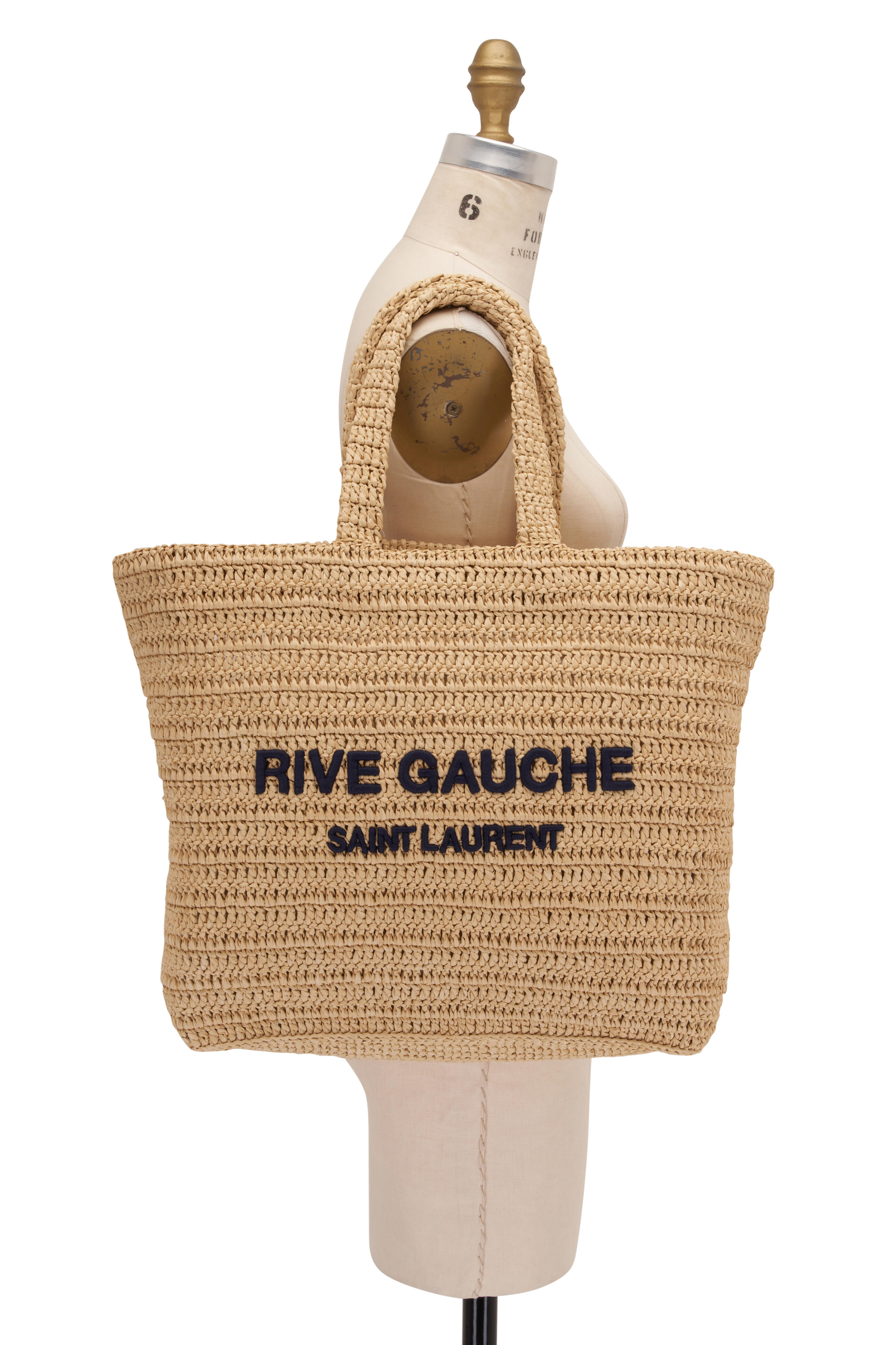 Saint Laurent Boucle E/W Shopping Tote Raffia with Leather Mini