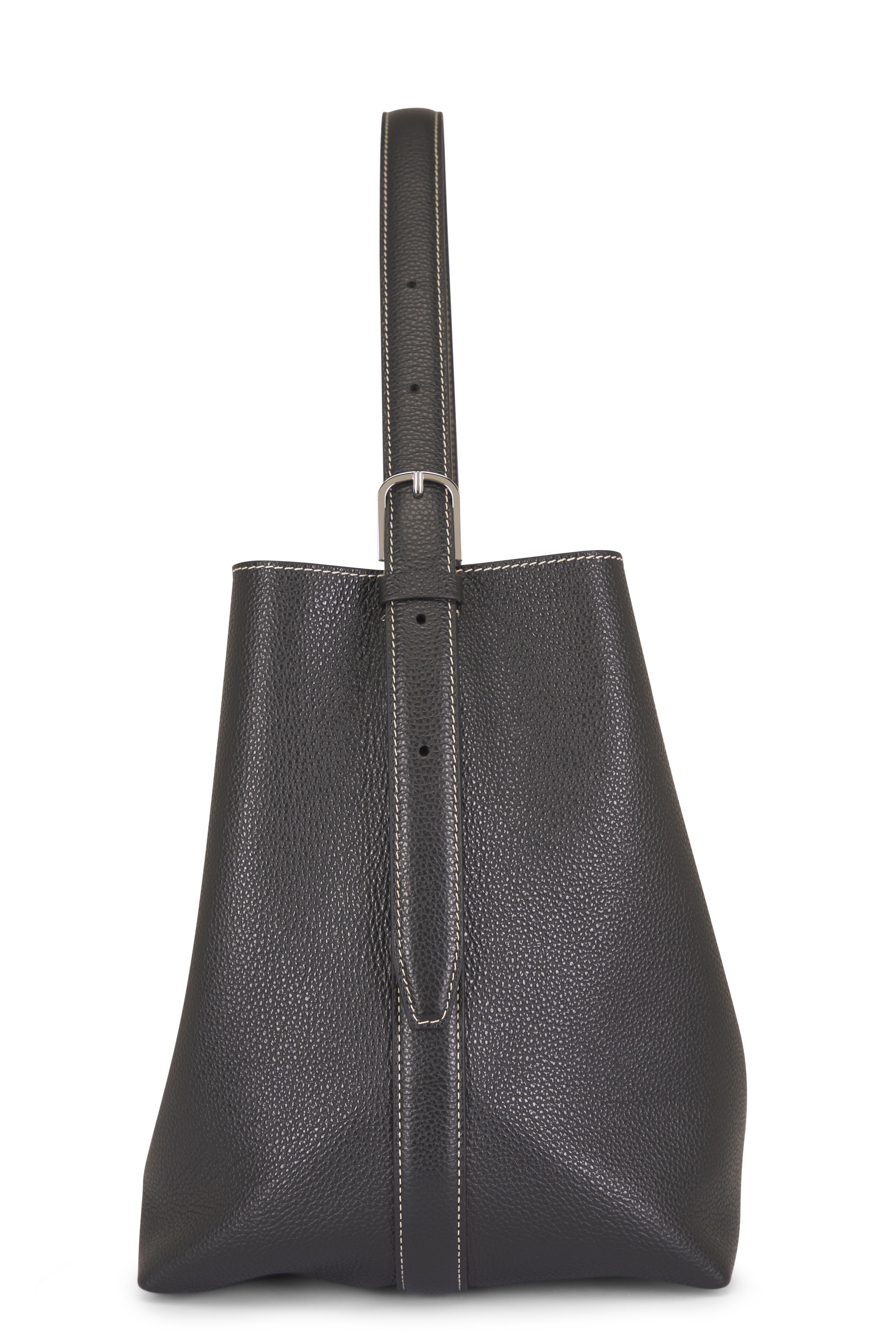 Totême - Medium Black Grained Leather Belted Tote - view 5