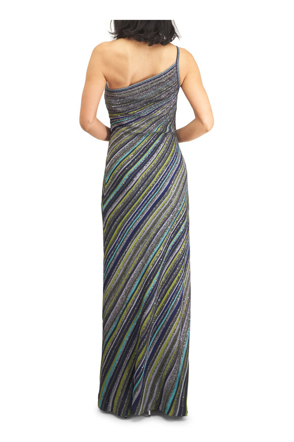 Missoni Green Multi One Shoulder Sequin Maxi Dress - view 4