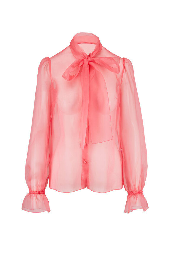 Dolce & Gabbana - Pink Silk Pussy Bow Sheer Button Down Blouse