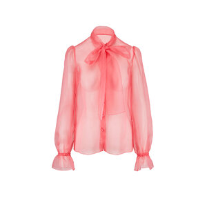 Dolce & Gabbana - Pink Silk Pussy Bow Sheer Button Down Blouse