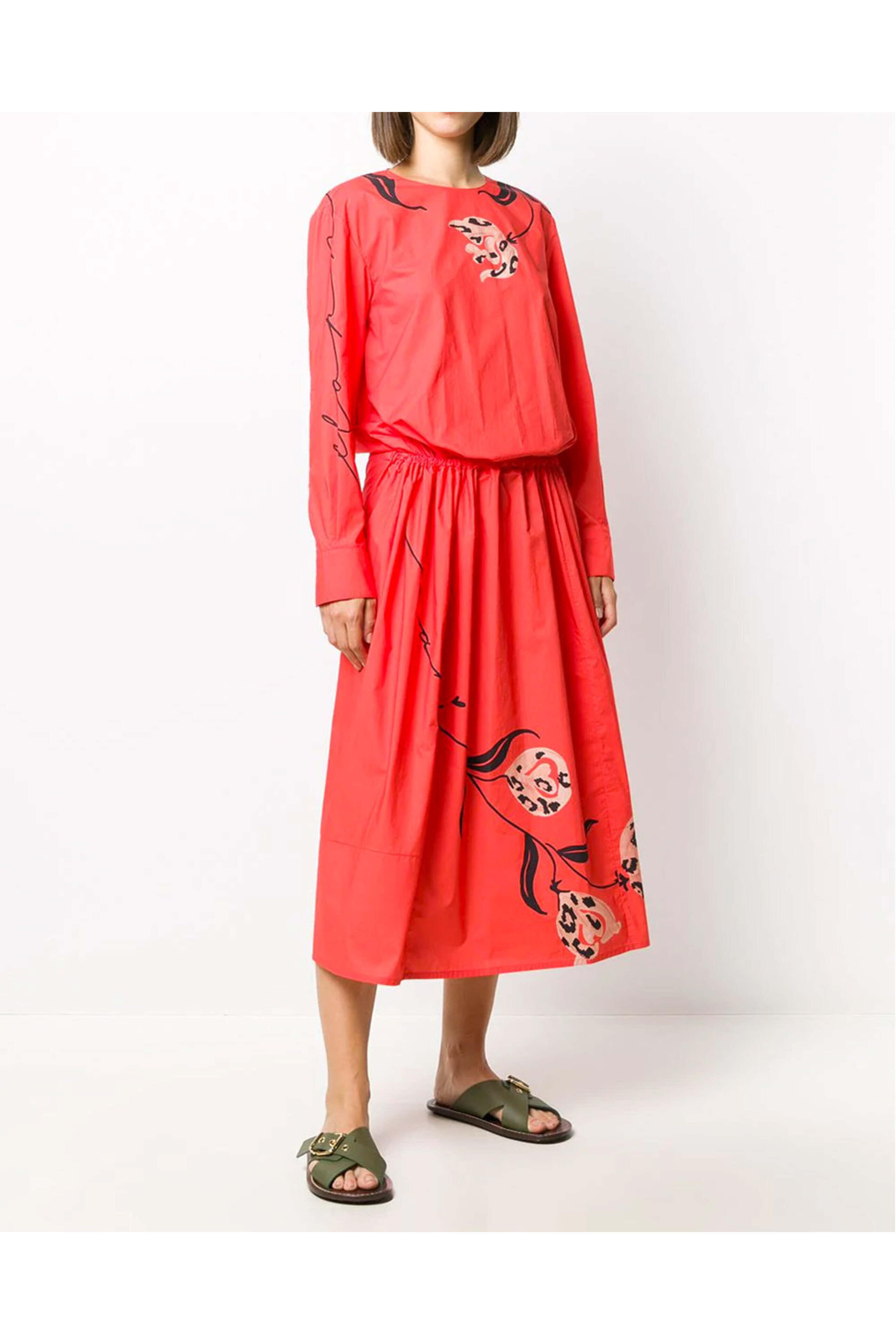 marni cotton dress Marni, Floral cotton poplin midi dress, Women, Blue, XXXS, Dresses