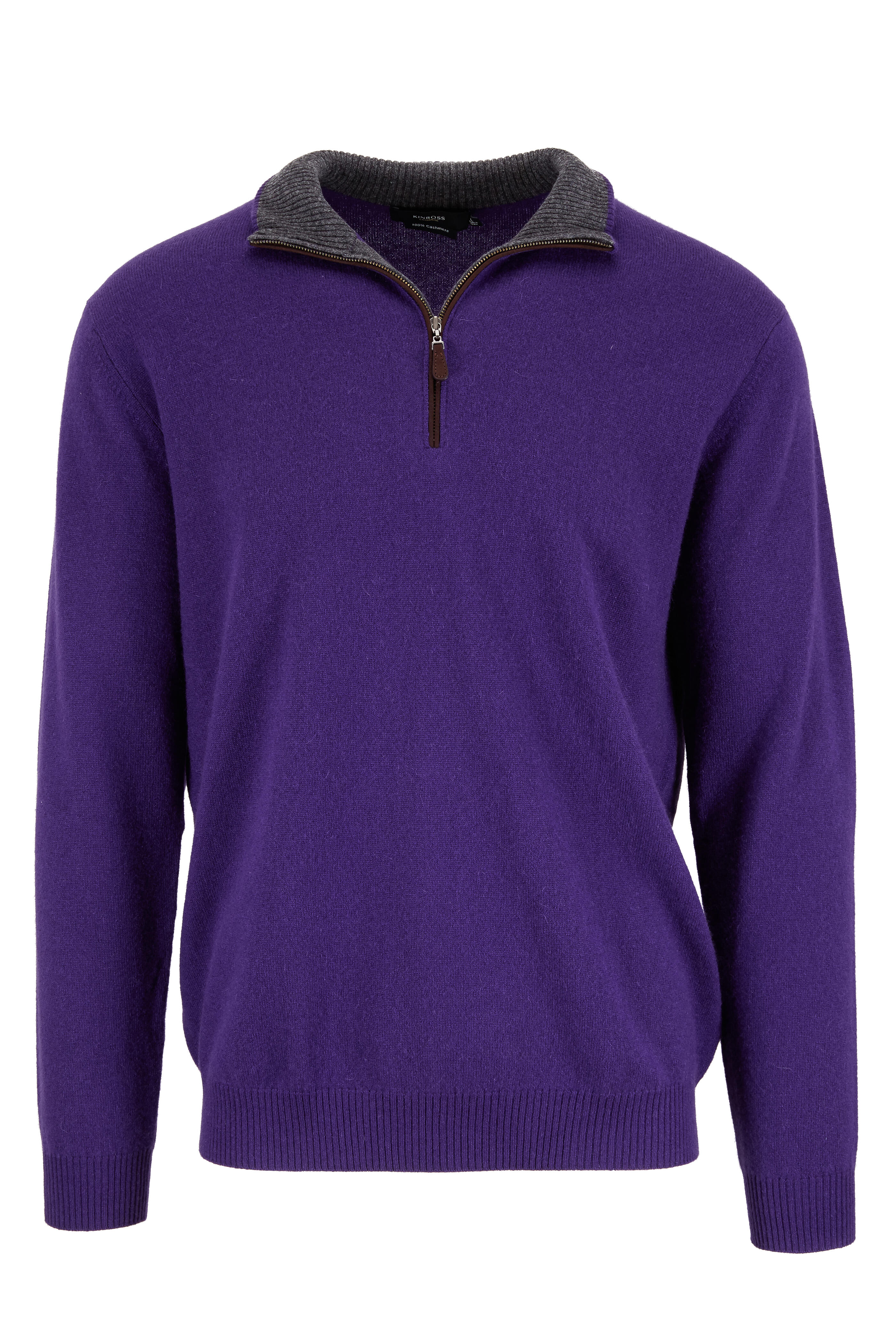 Kinross - Deep Purple Cashmere Quarter-Zip Pullover