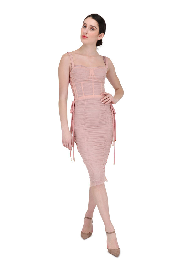 Dolce & Gabbana - Light Pink Tulle Lace-Up Corset Dress