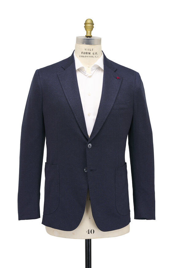 Isaia Navy Check Cotton & Silk Sportcoat - view 3