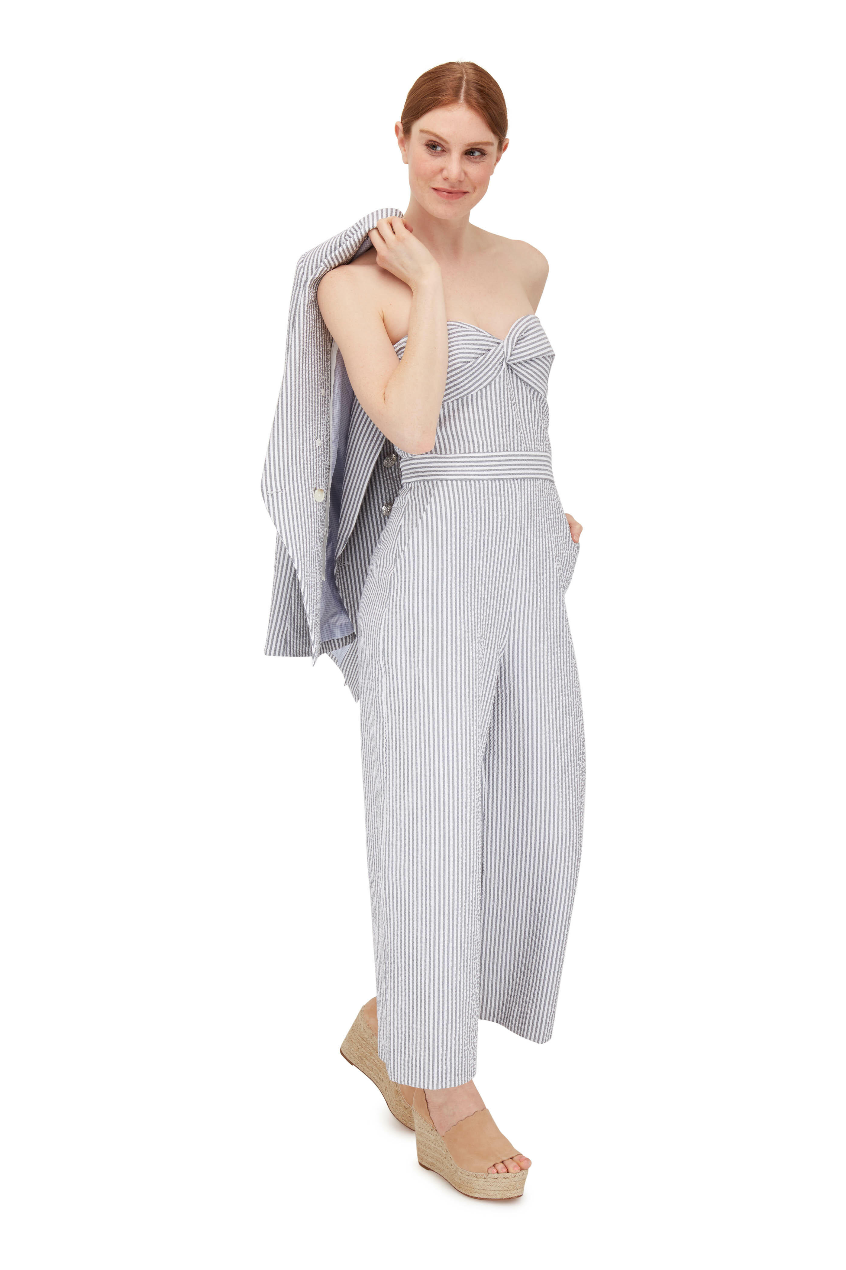 Veronica Beard - Miller Gray & White Striped Double-Breasted Jacket