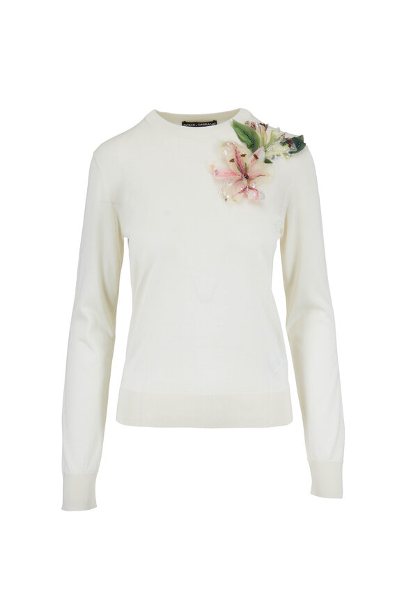 Dolce & Gabbana - Ivory Flower Appliqué Knit Sweater