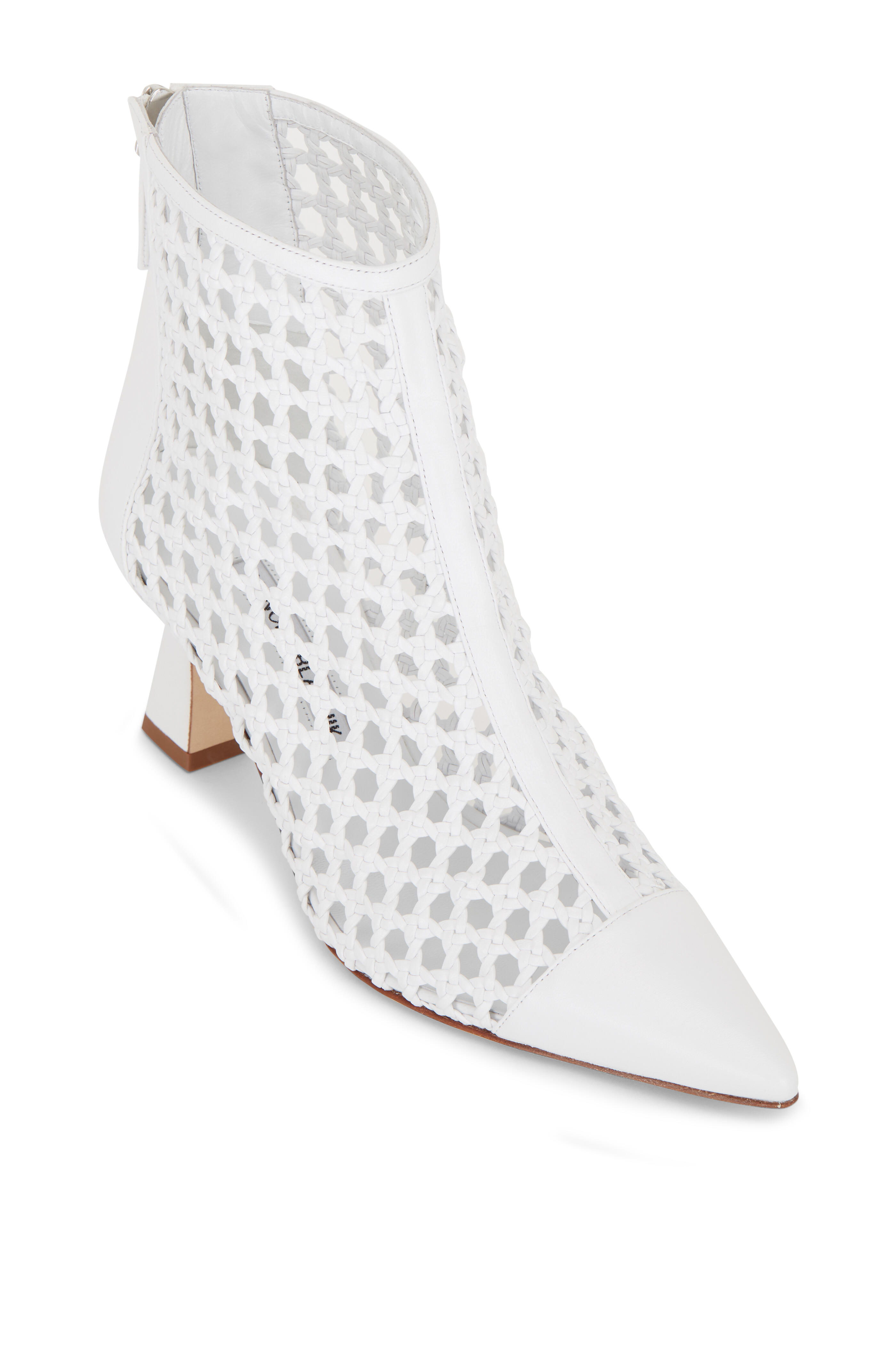 Manolo Blahnik - Griego White Woven Leather Bootie, 70mm