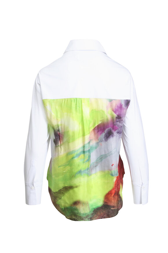 Theo The Label Echo White & Nebula Print Back Banker Blouse - view 2