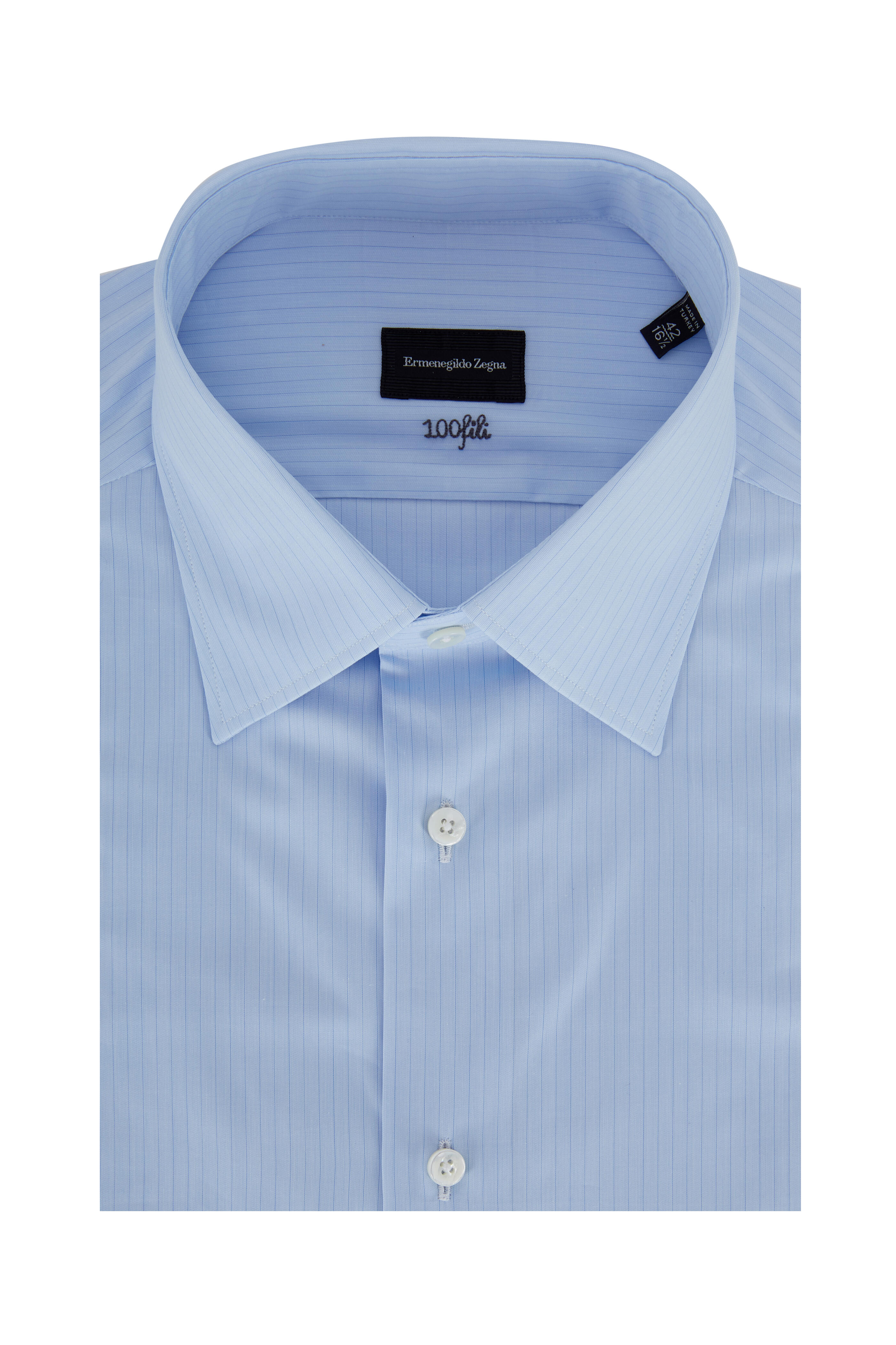 Zegna - Light Blue Striped Dress Shirt | Mitchell Stores