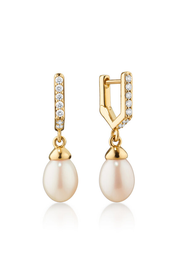 Monica Rich Kosann 18k Yellow Gold Diamond & Pearl Infinity Huggie