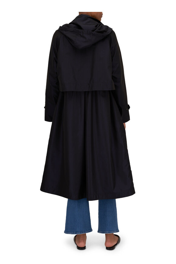 Akris - Robin Navy Silk Taffeta Hooded Coat 